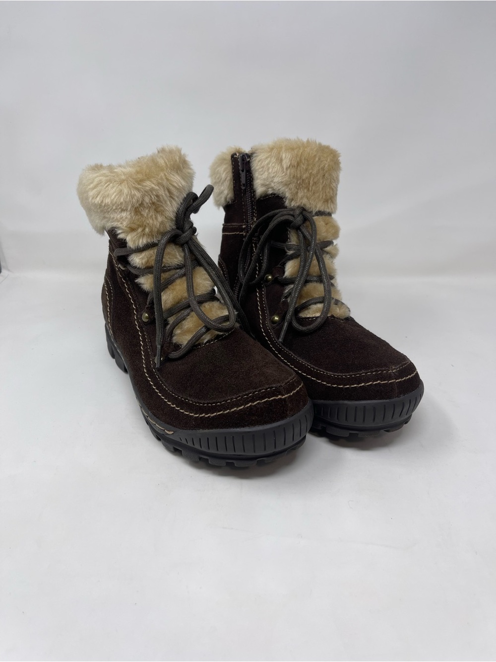 BareTraps Dark Brown Faux Fur Cuff Winter Lace-Up Boots